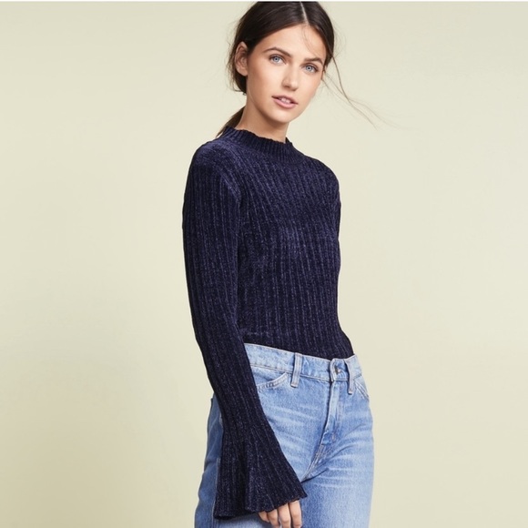 Lost + Wander Sweaters - Navy Chenille Bell Sleeve Sweater
